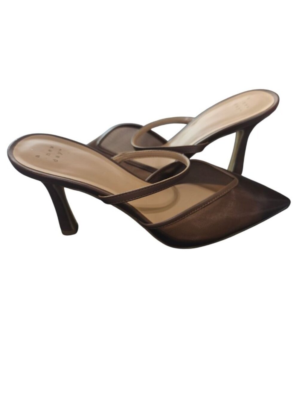 A New Day Pointed Toe Sheer Mesh Kitten heel mules Women Shoes Chocolate Size 11 - Picture 10 of 11